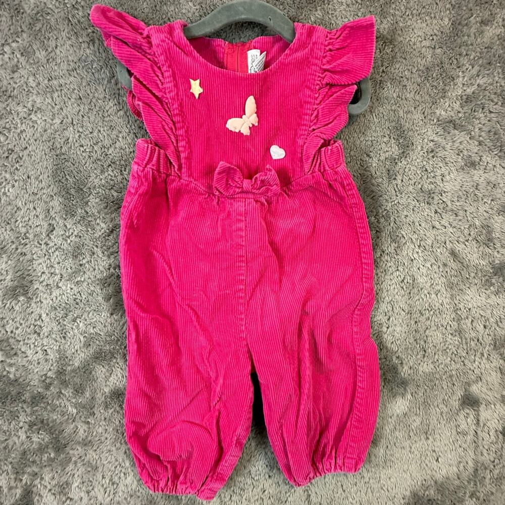 Little Ones Hot Pink Corduroy Overalls Romper Vintage 90s 18 Months Ruffle Bow